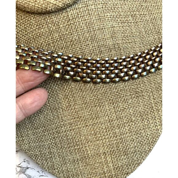 Vintage Tank Track Mesh Necklace 80s Gunmetal Iridescent Metal 18" Collar - Picture 3 of 10